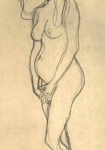 Gustav Klimt: Grávida nua olhando à esquerda