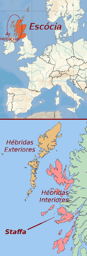 Localização da ilha de Staffa, Hébridas, Escócia