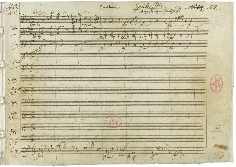 Partitura original para a abertura da Flauta Mágica.