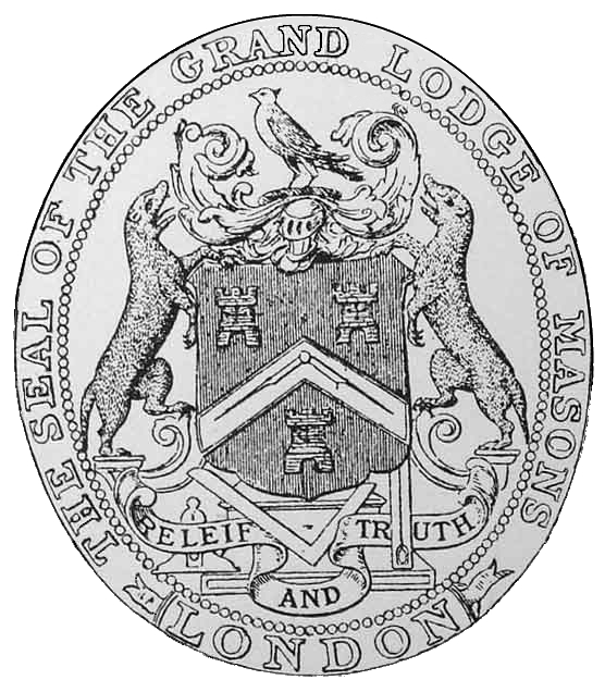 Selo dos primeiros certificados maçônicos ingleses.