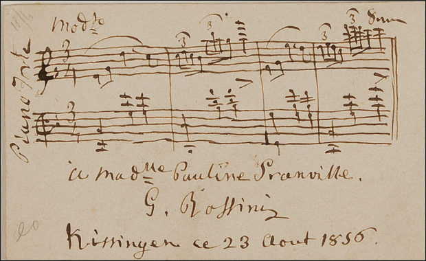 Valsa para piano em "Mo[dera]to", assinada “A Madlle. Pauline Granville, G. Rossini, Kissingen, le 23 Aout 1856".
