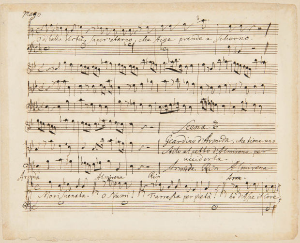 Página da partitura original de Rinaldo (1711).